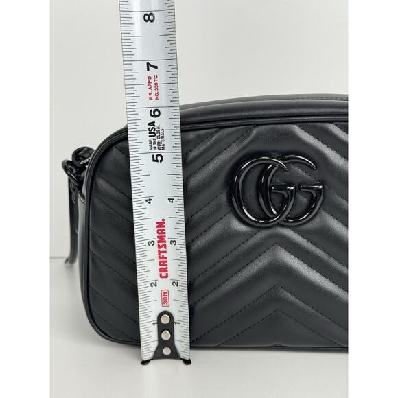 Gucci Matelassé Monochrome Small GG Marmont Chain Shoulder Bag Black B-9 - Picture 13 of 16